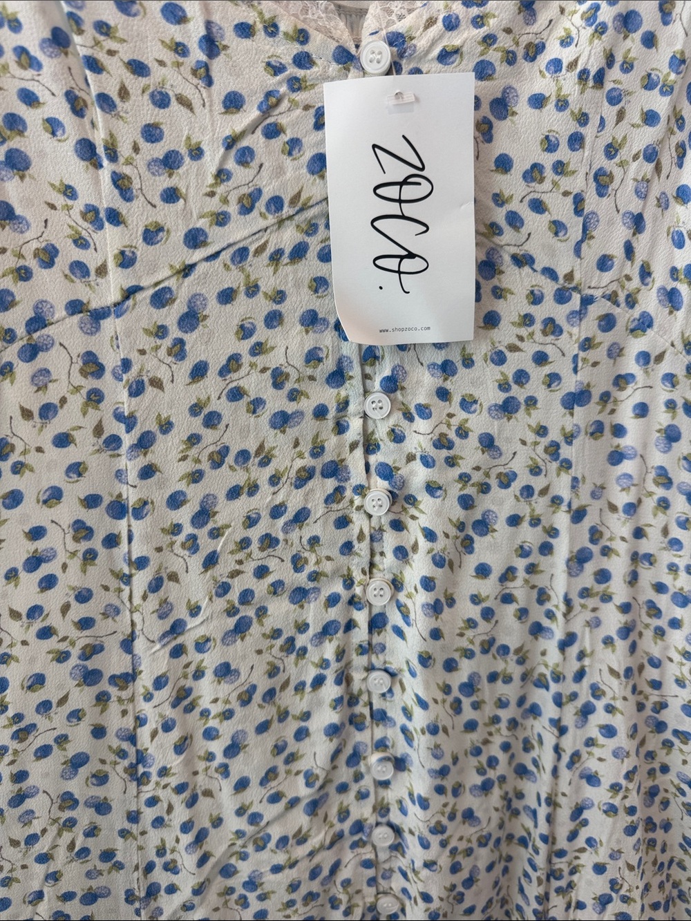 In Bloom White Maxi Dress with Blue Floral Print - Picture 5 of 5